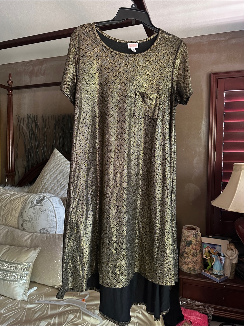 LuLaRoe Gold and Black Metallic Short-Sleeve Midi Dress